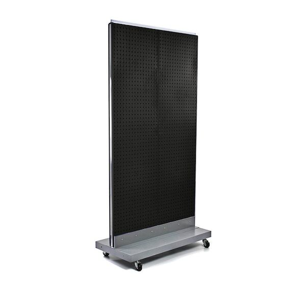 Two-Sided Double Pegboard Floor Display on Wheeled Base